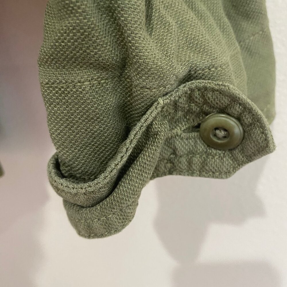 The Great Flutter Army Jacket Linen Cotton Ruffle Peplum Hem Green Sz 1 / S - Picture 8 of 13